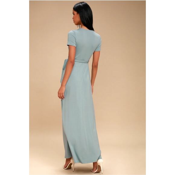 Lulus Slate Blue Evolve Wrap Maxi Dress Womens XS Surplice Long Bridesmaid - Picture 6 of 10